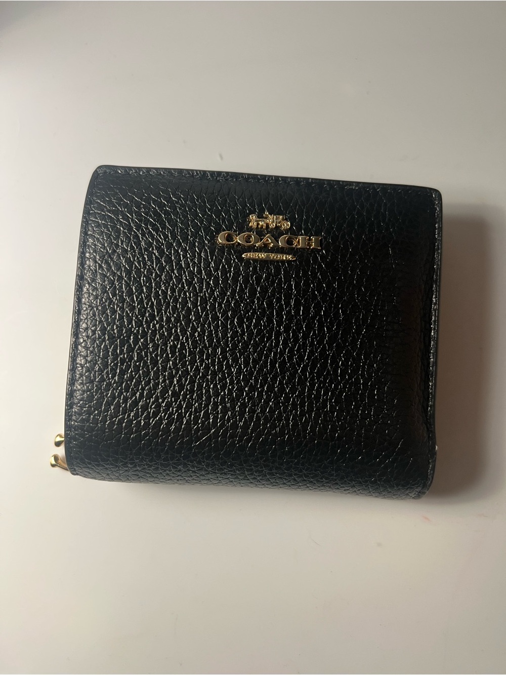 Coach Black Pebbled Leather Bifold Wallet with Gold Logo
